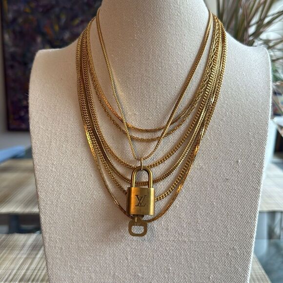 Louis Vuitton Lock & Key # 313 on Vintage Monet Multi Strand Gold Tone Necklace - Picture 1 of 9